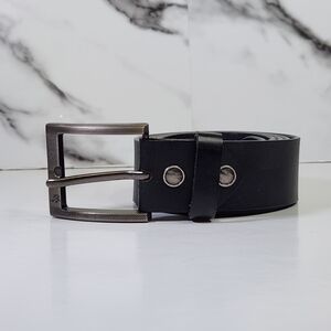 Genuine Leather Belt For Men, Black Silver Buckle